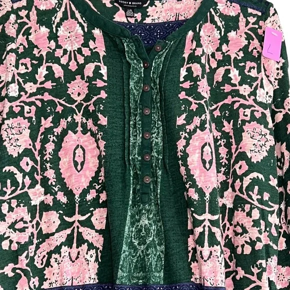 LUCKY BRAND Jersey 1/4 Button Top Size L - Picture 3 of 4